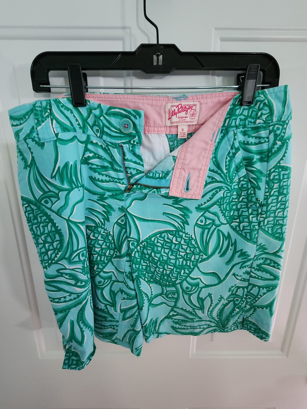Lilly Pulitzer Aqua & Green Pineapple Print Skirt with Pink Waistband